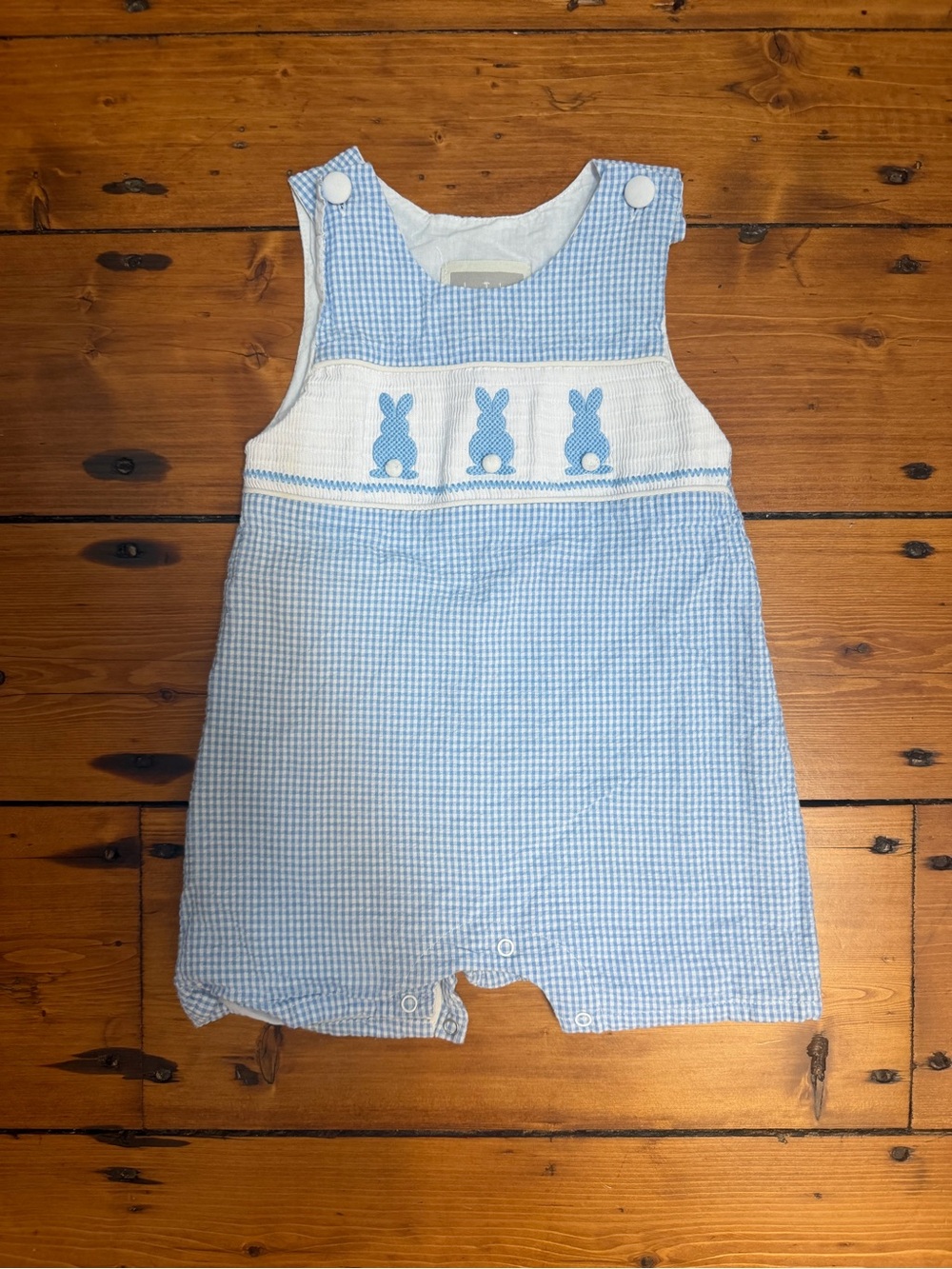 Blue Gingham Bunny Smocked Romper for Kids